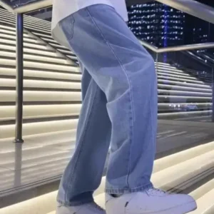 Men Loose Fit Mid Rise Light Blue Jeans